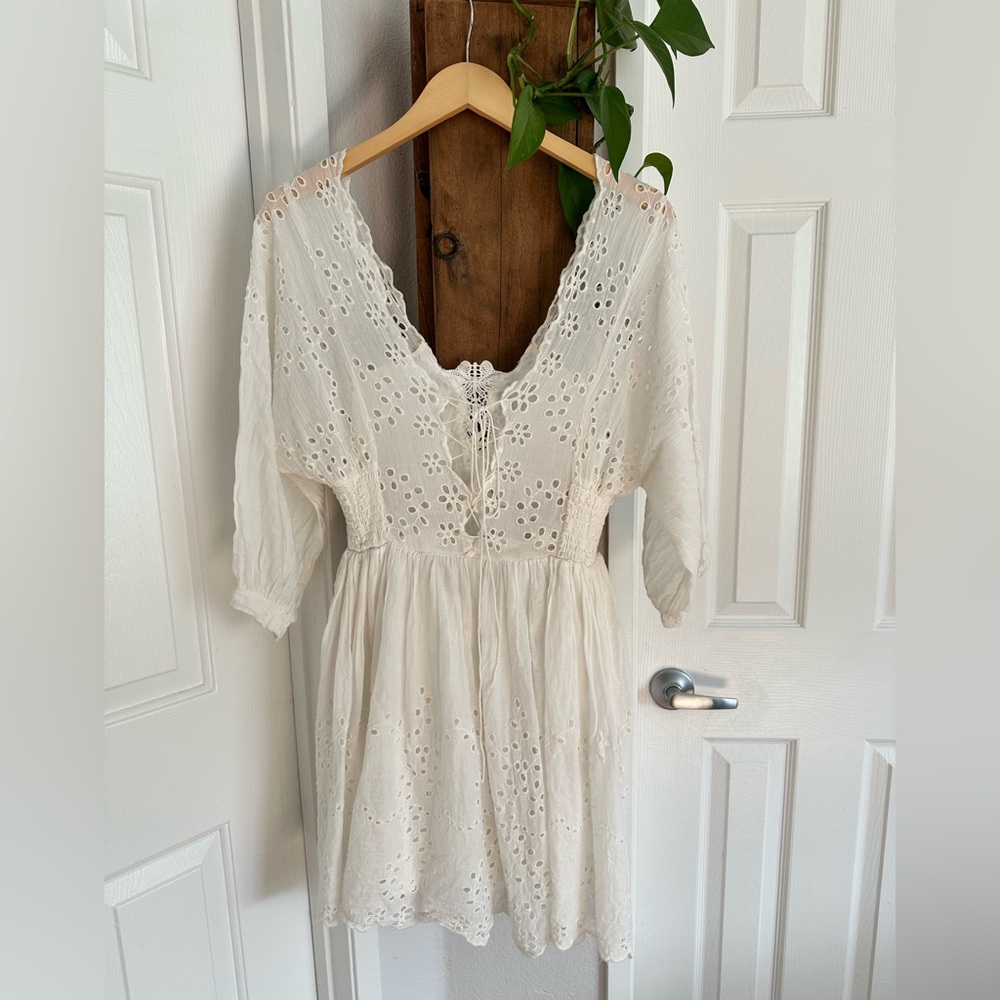 White Eyelet Puff Sleeve Cottagecore Dress  | FREE PEOPLE